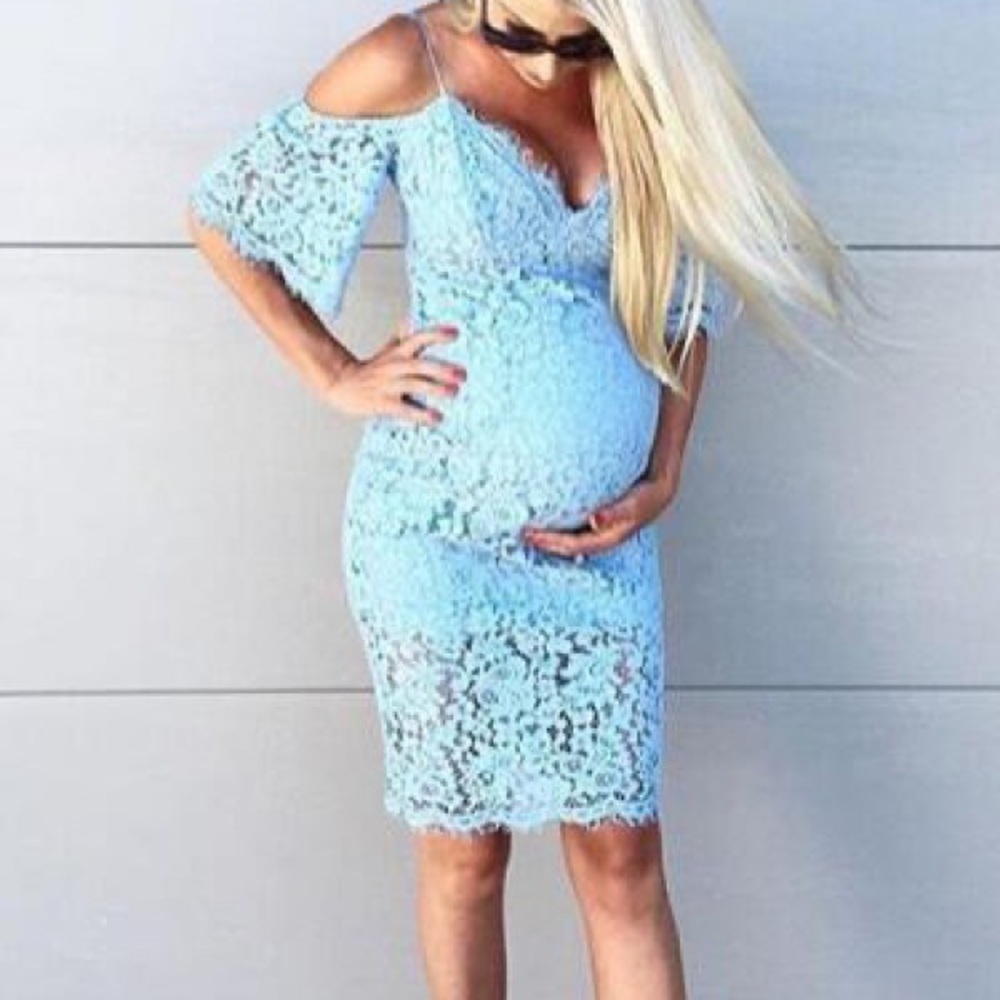 maternity cold shoulder lace dress